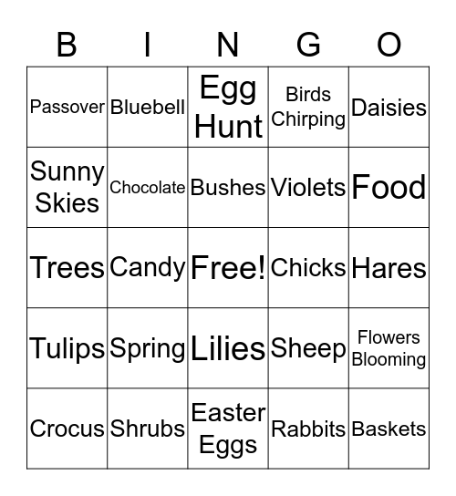 Easter Evening Bingo Card