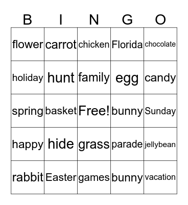 Easter Break Bingo Card