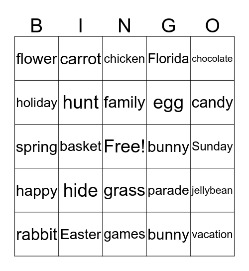 Easter Break Bingo Card