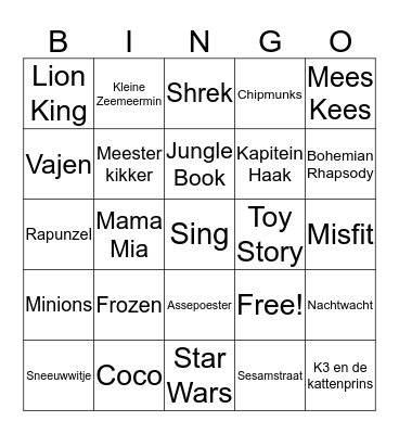 Muziek Bingo Card