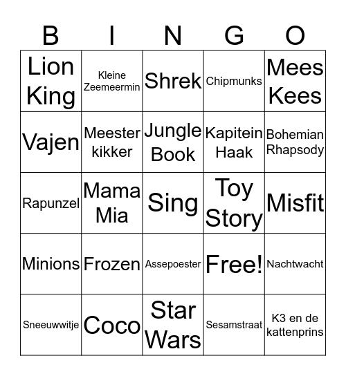 Muziek Bingo Card