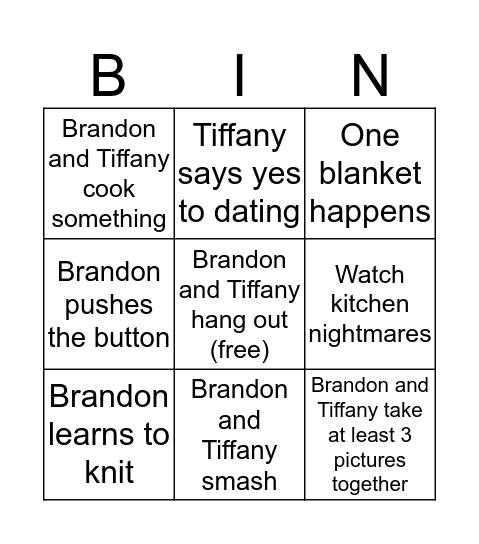 Brandon’s big night Bingo Card