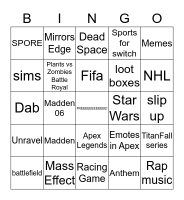 EA E3 2019 Bingo Card