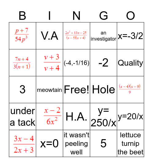 CH 8 Test Review Bingo Card