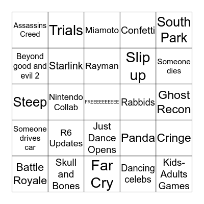 Ubisoft E3 2019 Bingo Card