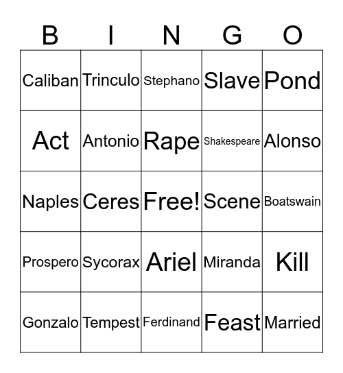 Tempest Bingo Card