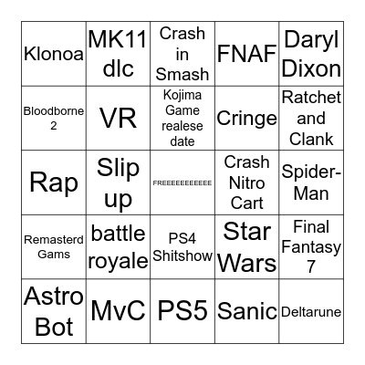 Sony E3 2019 Bingo Card
