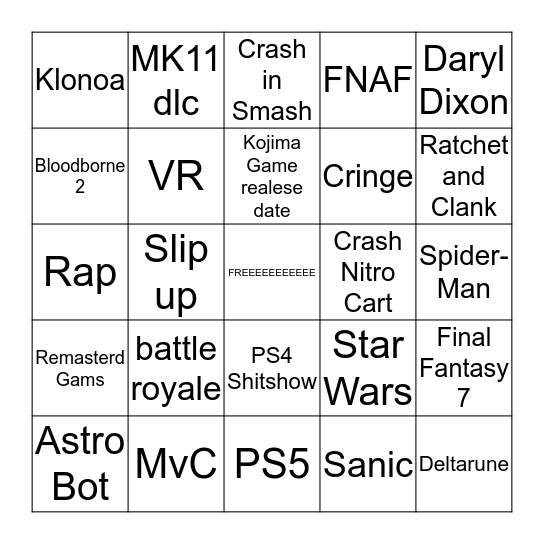 Sony E3 2019 Bingo Card