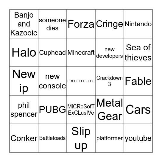 Microsoft E3 2019 Bingo Card