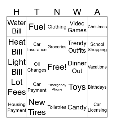 Financial Literacy Bingo Card