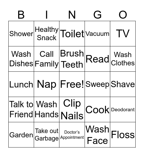 Activities of the Day Bingo Card