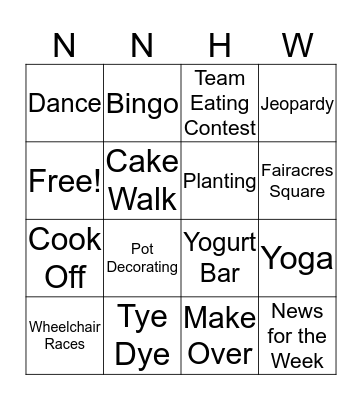 National Nursing Home Week 2019 Bingo Card