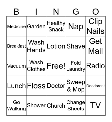 Activities of the Day Bingo Card