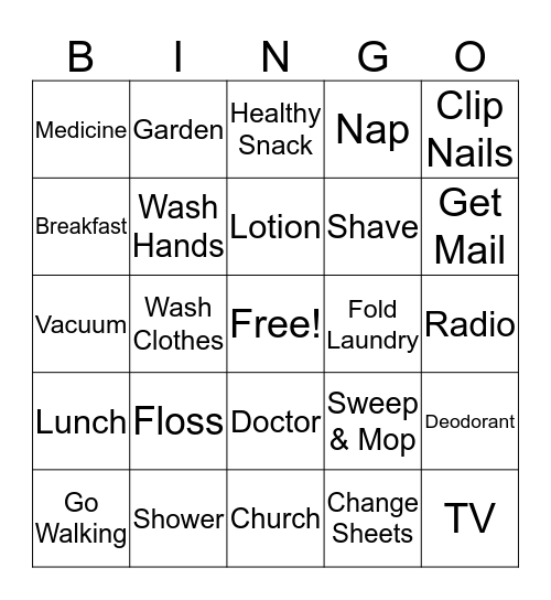 Activities of the Day Bingo Card