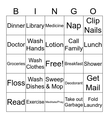 Activities of the Day Bingo Card