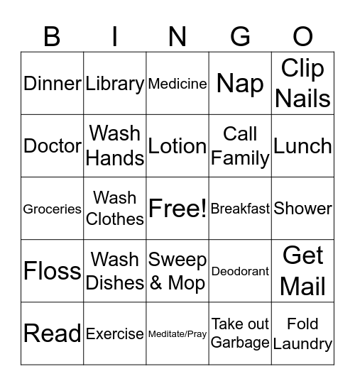 Activities of the Day Bingo Card