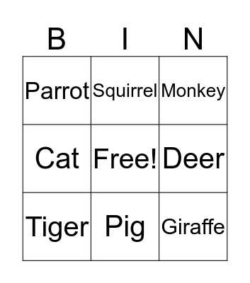 Spanish Animals Bingo Card