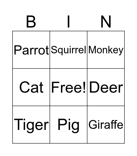 Spanish Animals Bingo Card