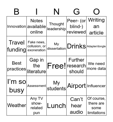 PCA 2019 Bingo Card