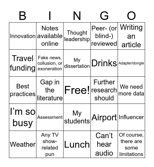 PCA 2019 Bingo Card