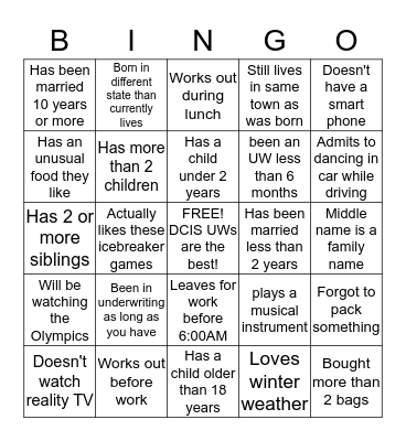 2014 DCIS Underwriting Bingo Card