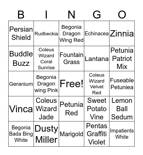 Plant Sale Bingo Card