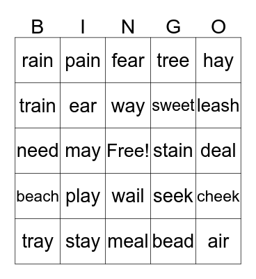 Vowel Team Bingo Card