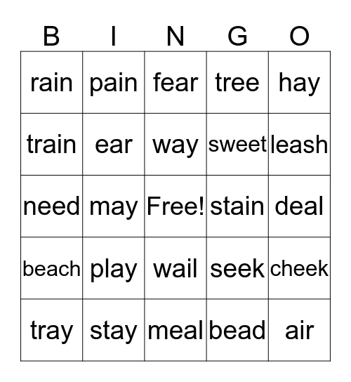 Vowel Team Bingo Card
