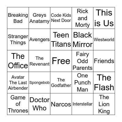 TV / Movies Bingo Card