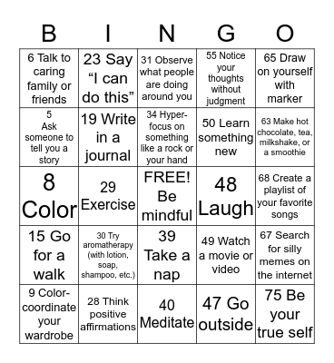 PJ Bingo Card
