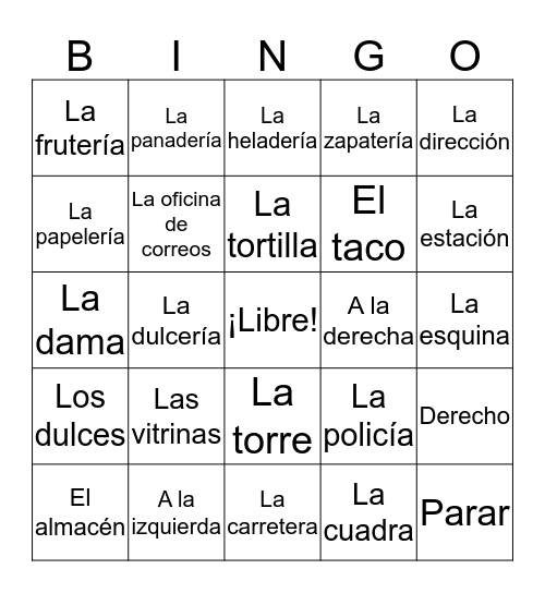 SPA 3-4 vocabulario 3-A Bingo Card
