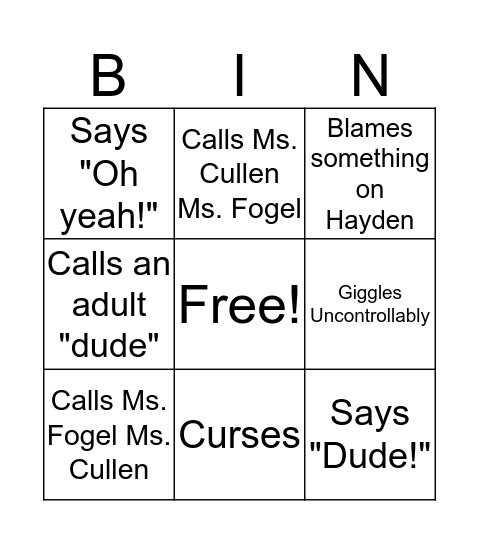 Joel Bingo Card