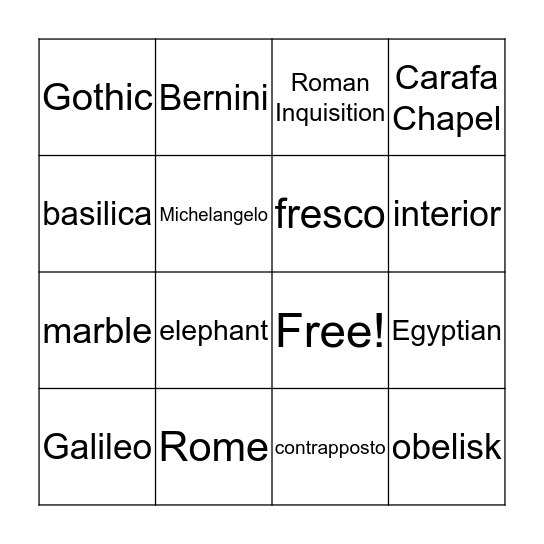Santa Maria Sopra Minerva Bingo Card