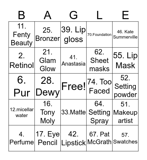 Bagel Bingo Card