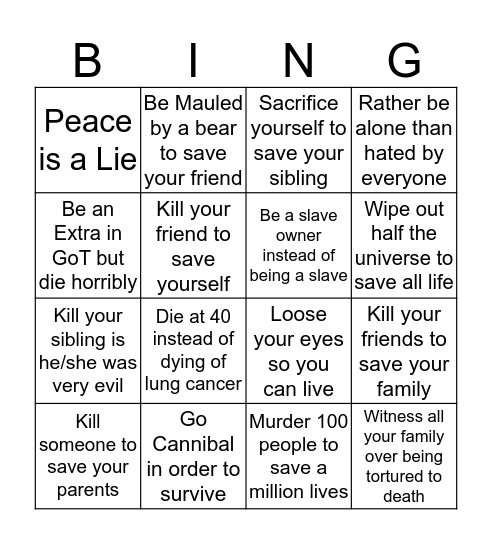 Dark Bingo: Would You.... Bingo Card