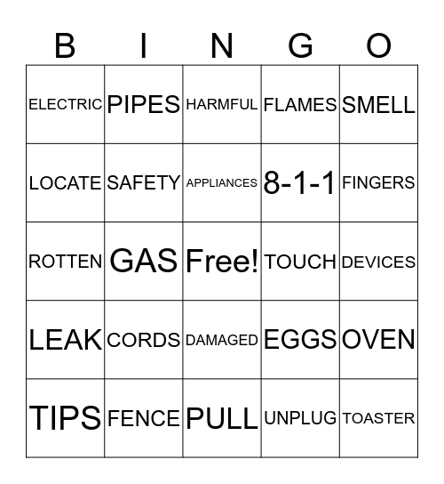 Energy & Gas Safety Bingo Card