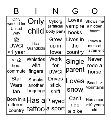 Community Impact BINGO Card