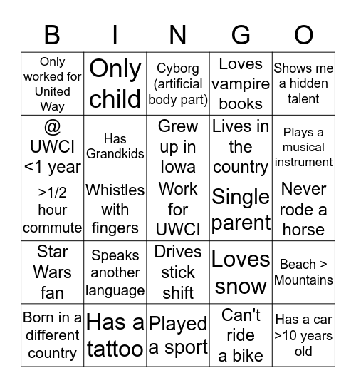 Community Impact BINGO Card