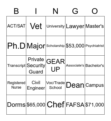 GEAR UP  Bingo Card