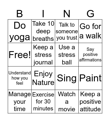 Stress Management Bingo  Bingo Card