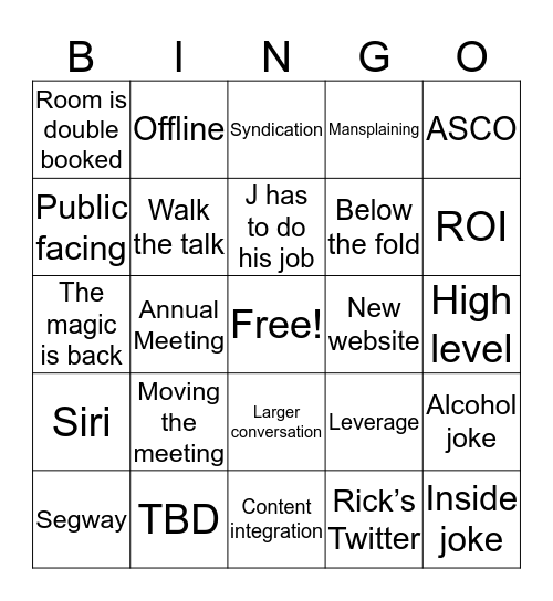 Team Meeting Bingo Card