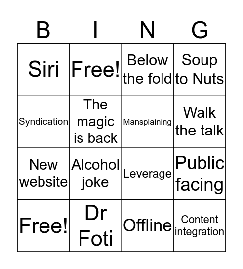 Team Meeting Bingo Card