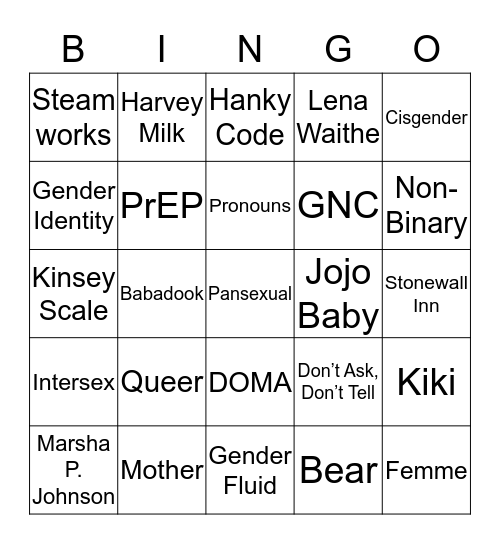 Kiki Corner: Queer Bingo Night Bingo Card