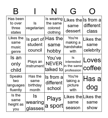 Find Someone Who Bingo Card