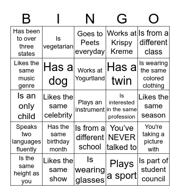 Find Someone Who Bingo Card