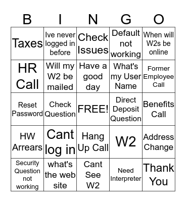 Caller Says What Bingo Card