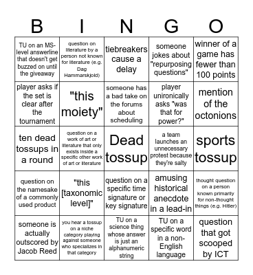 ACF Nationals Bingo Card