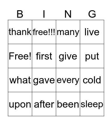 2nd grade sight words Bingo Card