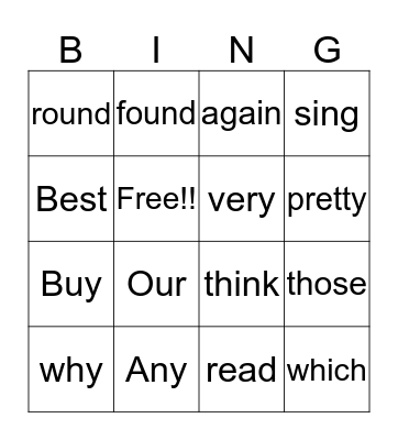 2nd grade sight words Bingo Card