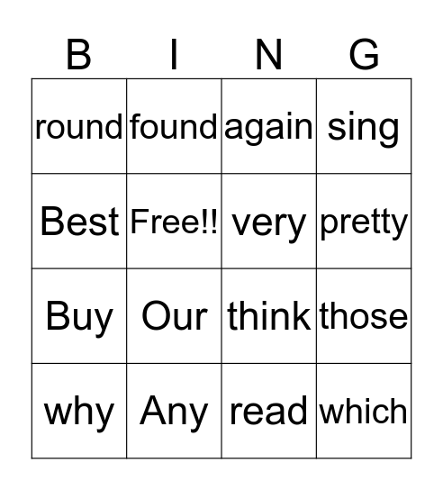 2nd grade sight words Bingo Card